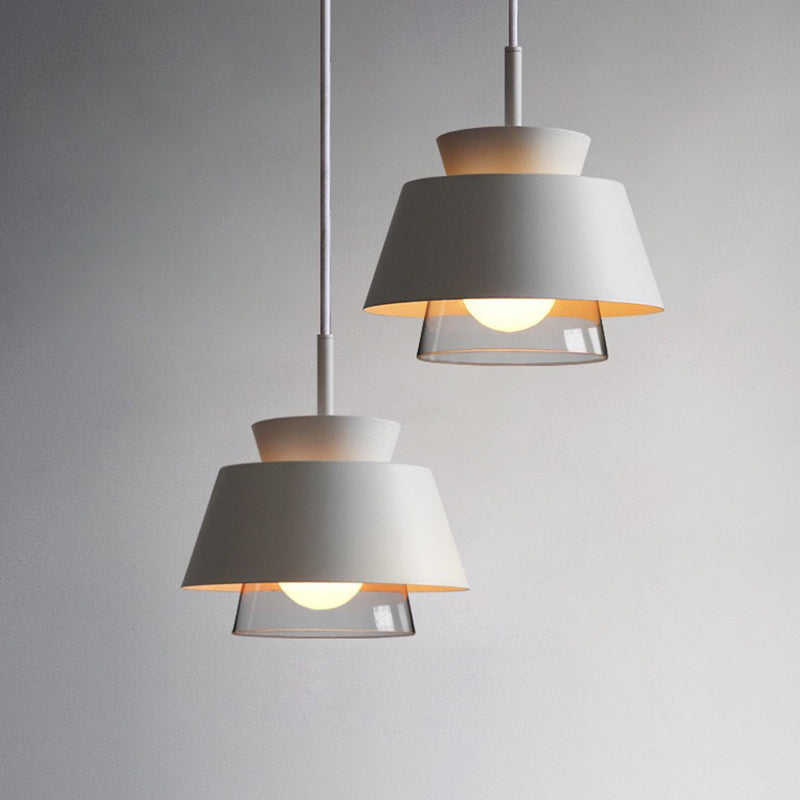 2-Shade Pendulum Light Macaron Metal and Glass 1-Bulb Restaurant Ceiling Pendant Lamp Clearhalo 'Ceiling Lights' 'Modern Pendants' 'Modern' 'Pendant Lights' 'Pendants' Lighting' 2593419