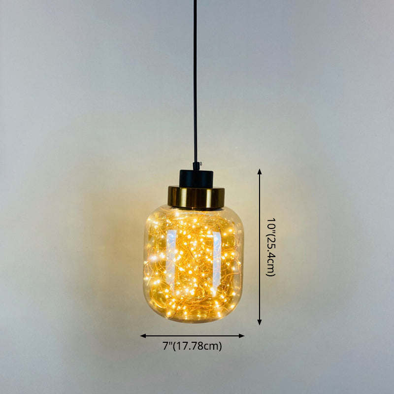 Glass Jar Pendant Light Fixture Modern Brass Finish Ceiling Hang Lamp with LED String Clearhalo 'Ceiling Lights' 'Modern Pendants' 'Modern' 'Pendant Lights' 'Pendants' Lighting' 2593456