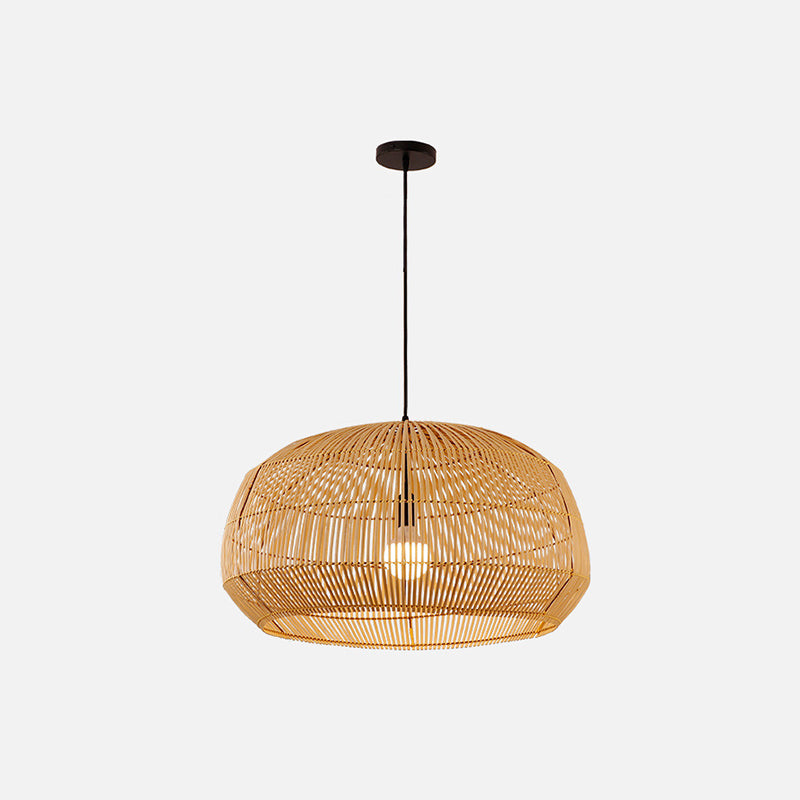 Round Pendant Lighting Fixture Asian Style 1-Bulb Wood Suspension Light for Balcony Wood 10" Clearhalo 'Ceiling Lights' 'Pendant Lights' 'Pendants' Lighting' 2593575