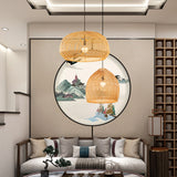 Round Pendant Lighting Fixture Asian Style 1-Bulb Wood Suspension Light for Balcony Clearhalo 'Ceiling Lights' 'Pendant Lights' 'Pendants' Lighting' 2593579