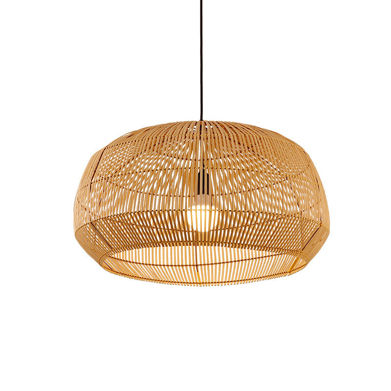 Round Pendant Lighting Fixture Asian Style 1-Bulb Wood Suspension Light for Balcony Clearhalo 'Ceiling Lights' 'Pendant Lights' 'Pendants' Lighting' 2593582