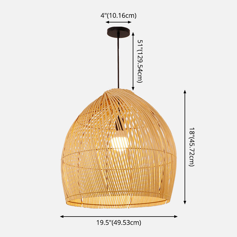 Round Pendant Lighting Fixture Asian Style 1-Bulb Wood Suspension Light for Balcony Clearhalo 'Ceiling Lights' 'Pendant Lights' 'Pendants' Lighting' 2593584