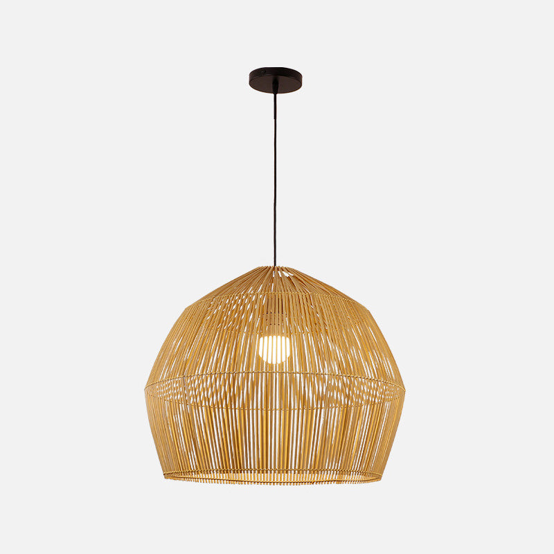 Round Pendant Lighting Fixture Asian Style 1-Bulb Wood Suspension Light for Balcony Wood 20.5" Clearhalo 'Ceiling Lights' 'Pendant Lights' 'Pendants' Lighting' 2593585