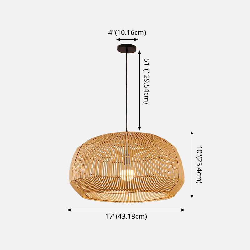 Round Pendant Lighting Fixture Asian Style 1-Bulb Wood Suspension Light for Balcony Clearhalo 'Ceiling Lights' 'Pendant Lights' 'Pendants' Lighting' 2593586