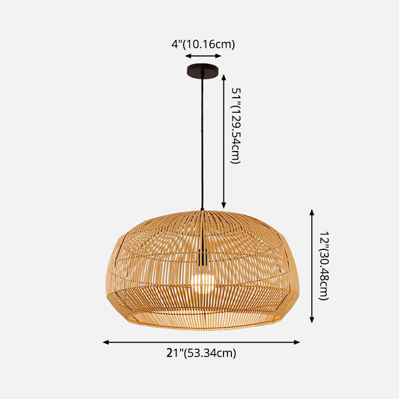 Round Pendant Lighting Fixture Asian Style 1-Bulb Wood Suspension Light for Balcony Clearhalo 'Ceiling Lights' 'Pendant Lights' 'Pendants' Lighting' 2593587