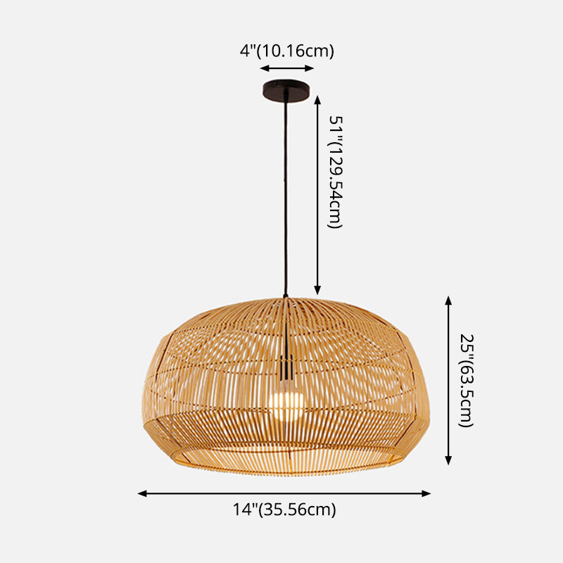 Round Pendant Lighting Fixture Asian Style 1-Bulb Wood Suspension Light for Balcony Clearhalo 'Ceiling Lights' 'Pendant Lights' 'Pendants' Lighting' 2593588