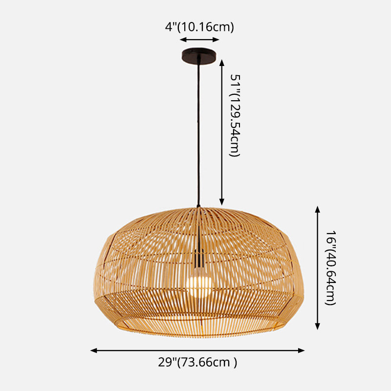 Round Pendant Lighting Fixture Asian Style 1-Bulb Wood Suspension Light for Balcony Clearhalo 'Ceiling Lights' 'Pendant Lights' 'Pendants' Lighting' 2593589