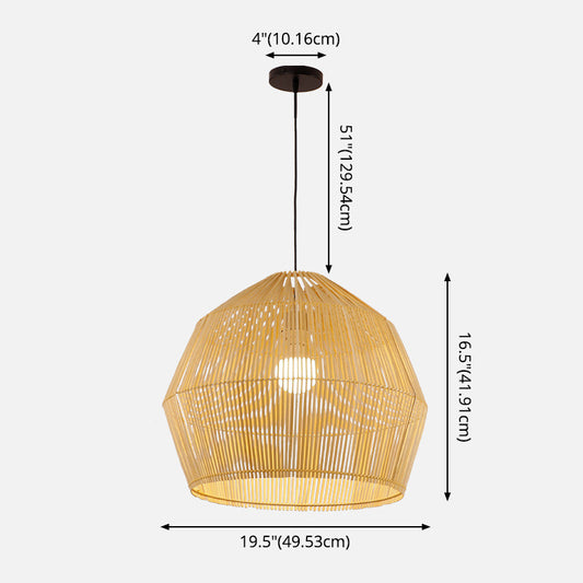 Round Pendant Lighting Fixture Asian Style 1-Bulb Wood Suspension Light for Balcony Clearhalo 'Ceiling Lights' 'Pendant Lights' 'Pendants' Lighting' 2593590