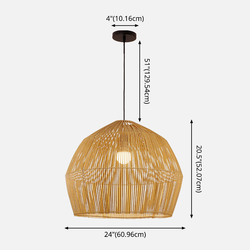 Round Pendant Lighting Fixture Asian Style 1-Bulb Wood Suspension Light for Balcony Clearhalo 'Ceiling Lights' 'Pendant Lights' 'Pendants' Lighting' 2593591