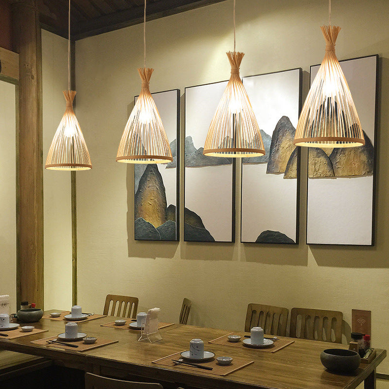 Bamboo Conical Pendant Lamp Japanese Style 1 Head Ceiling Hang Light for Tea Room Clearhalo 'Ceiling Lights' 'Pendant Lights' 'Pendants' Lighting' 2593602