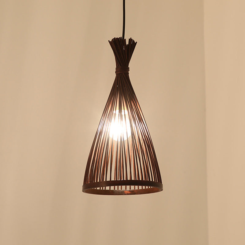 Bamboo Conical Pendant Lamp Japanese Style 1 Head Ceiling Hang Light for Tea Room Coffee 15" Clearhalo 'Ceiling Lights' 'Pendant Lights' 'Pendants' Lighting' 2593603