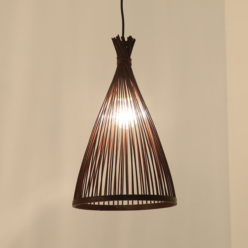 Bamboo Conical Pendant Lamp Japanese Style 1 Head Ceiling Hang Light for Tea Room Coffee 16" Clearhalo 'Ceiling Lights' 'Pendant Lights' 'Pendants' Lighting' 2593604