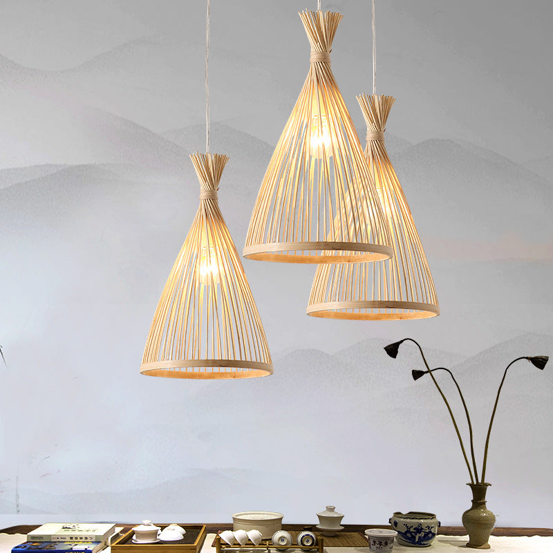 Bamboo Conical Pendant Lamp Japanese Style 1 Head Ceiling Hang Light for Tea Room Clearhalo 'Ceiling Lights' 'Pendant Lights' 'Pendants' Lighting' 2593605