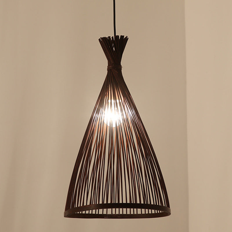 Bamboo Conical Pendant Lamp Japanese Style 1 Head Ceiling Hang Light for Tea Room Coffee 19.5" Clearhalo 'Ceiling Lights' 'Pendant Lights' 'Pendants' Lighting' 2593606