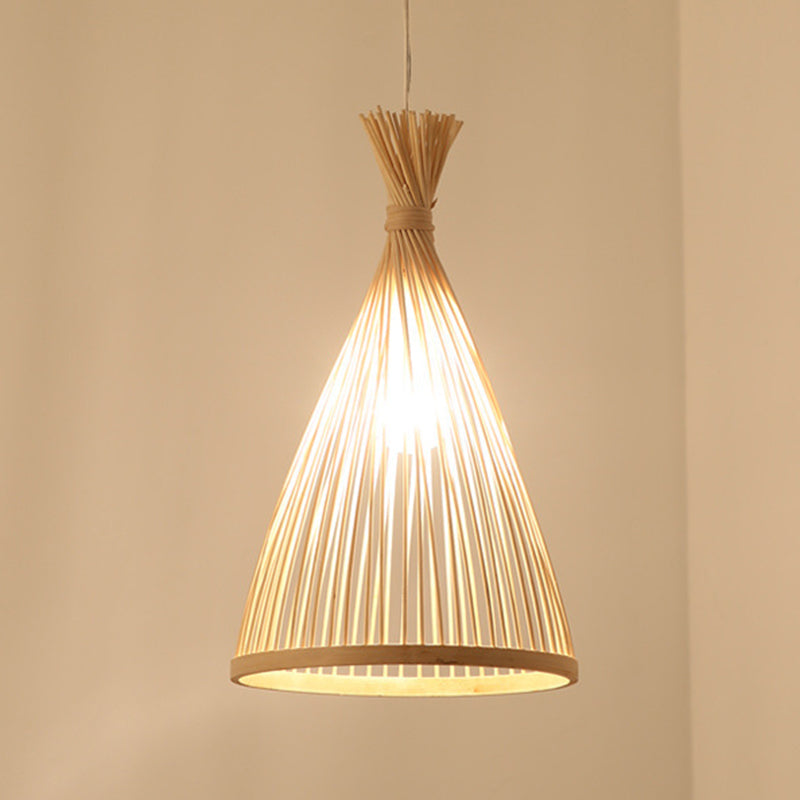 Bamboo Conical Pendant Lamp Japanese Style 1 Head Ceiling Hang Light for Tea Room Wood 16" Clearhalo 'Ceiling Lights' 'Pendant Lights' 'Pendants' Lighting' 2593610