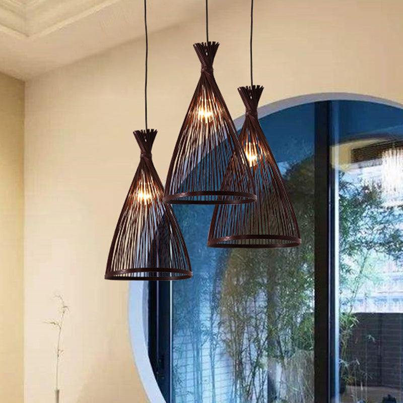 Bamboo Conical Pendant Lamp Japanese Style 1 Head Ceiling Hang Light for Tea Room Clearhalo 'Ceiling Lights' 'Pendant Lights' 'Pendants' Lighting' 2593613