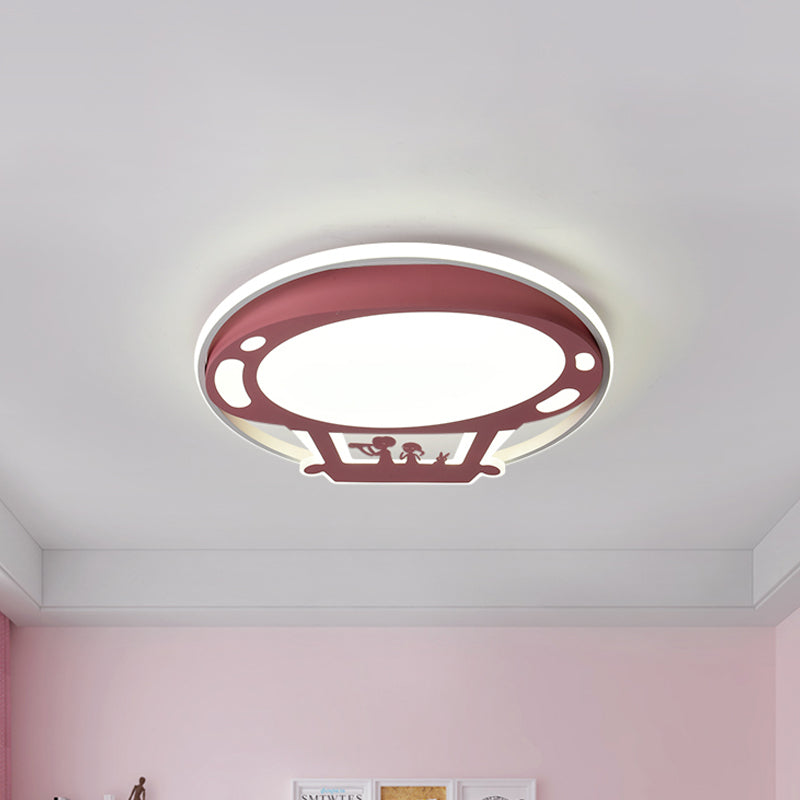 Cartoon Hot Air Balloon Flush Mount Blue/Pink Metal Shade Led Flush Ceiling Light with Frosted Diffuser Pink White Clearhalo 'Ceiling Lights' 'Close To Ceiling Lights' 'Close to ceiling' 'Flush mount' Lighting' 259362