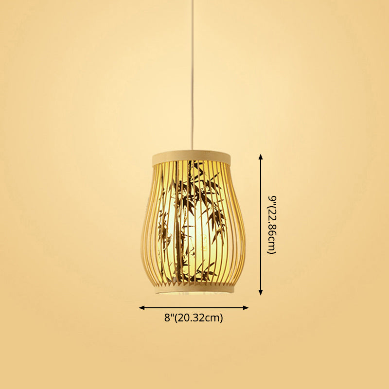 Chinoiserie Woven Hanging Light Fixture Bamboo Single Tea Room Ceiling Light with Print Lampshade Clearhalo 'Ceiling Lights' 'Pendant Lights' 'Pendants' Lighting' 2593649