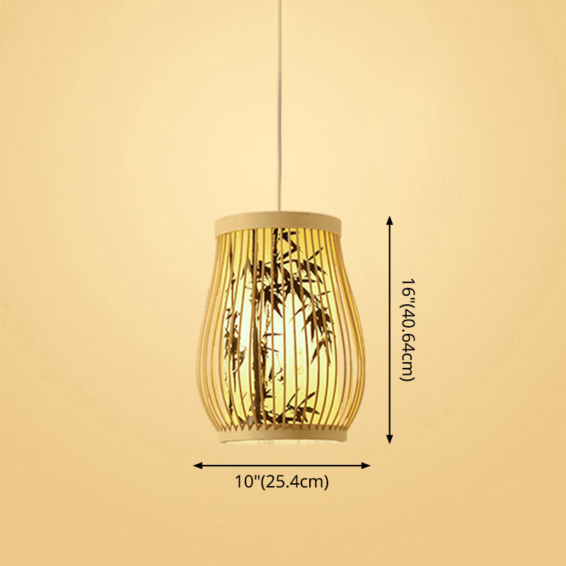 Chinoiserie Woven Hanging Light Fixture Bamboo Single Tea Room Ceiling Light with Print Lampshade Clearhalo 'Ceiling Lights' 'Pendant Lights' 'Pendants' Lighting' 2593651