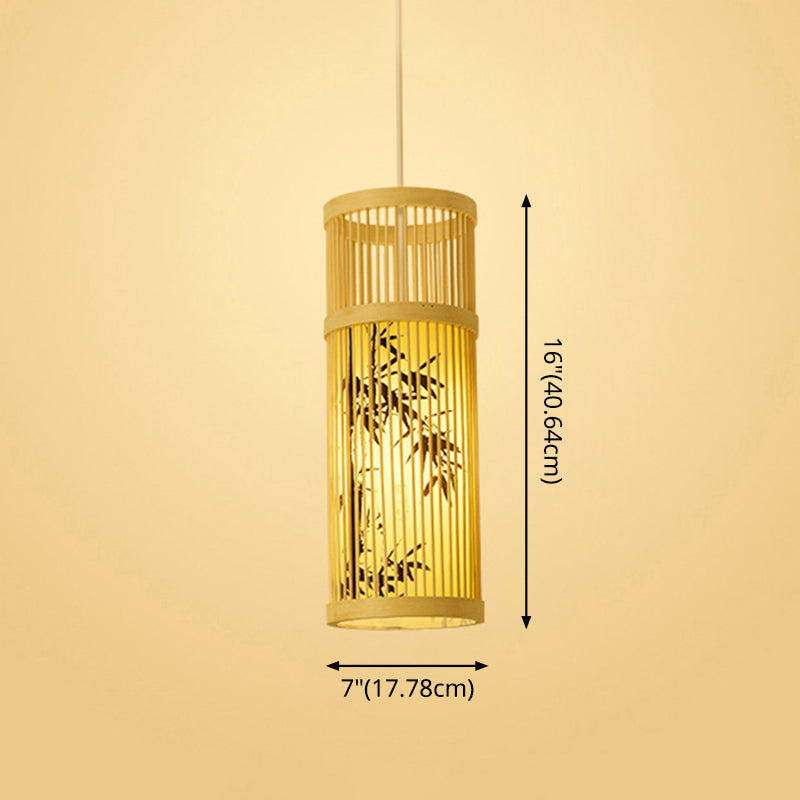 Chinoiserie Woven Hanging Light Fixture Bamboo Single Tea Room Ceiling Light with Print Lampshade Clearhalo 'Ceiling Lights' 'Pendant Lights' 'Pendants' Lighting' 2593654