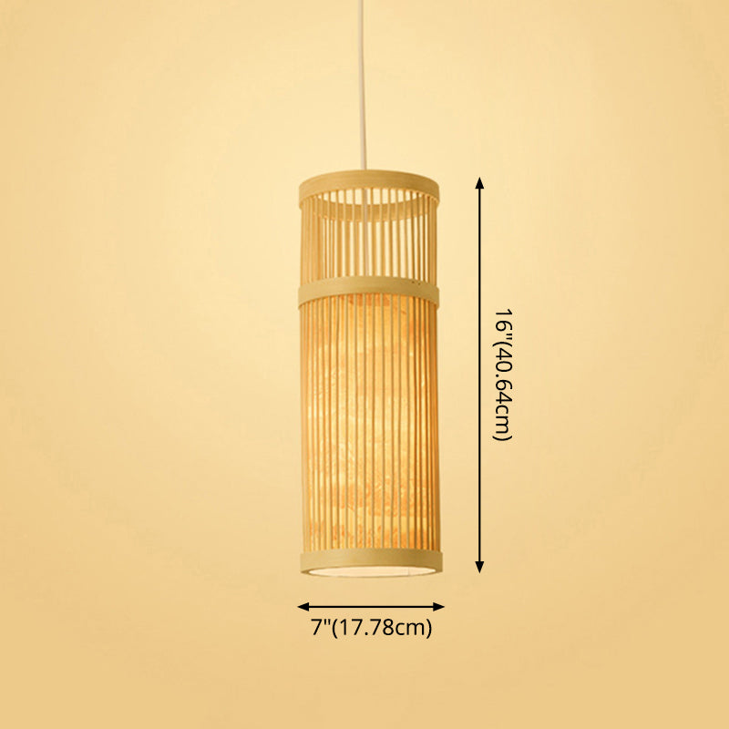 Chinoiserie Woven Hanging Light Fixture Bamboo Single Tea Room Ceiling Light with Print Lampshade Clearhalo 'Ceiling Lights' 'Pendant Lights' 'Pendants' Lighting' 2593658