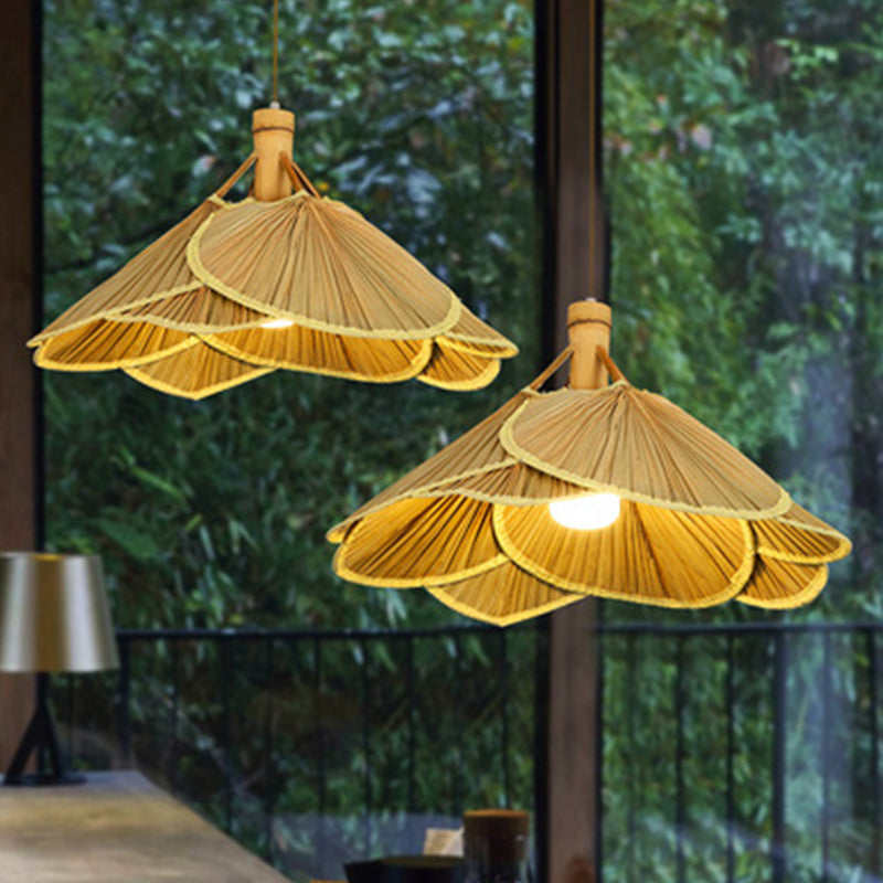 Cattail Fan Bamboo Pendant Light Chinese Style 1-Light Wood Suspension Lighting for Foyer Clearhalo 'Ceiling Lights' 'Pendant Lights' 'Pendants' Lighting' 2593659