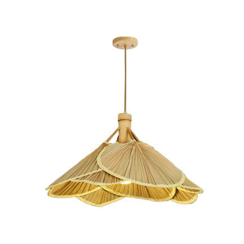 Cattail Fan Bamboo Pendant Light Chinese Style 1-Light Wood Suspension Lighting for Foyer Wood Clearhalo 'Ceiling Lights' 'Pendant Lights' 'Pendants' Lighting' 2593660