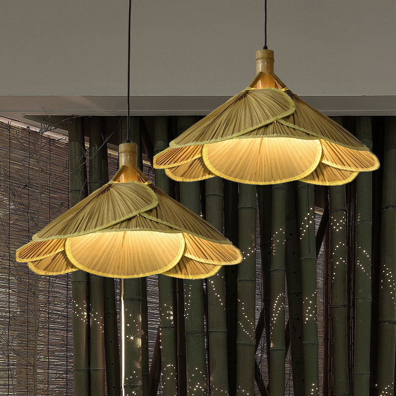 Cattail Fan Bamboo Pendant Light Chinese Style 1-Light Wood Suspension Lighting for Foyer Clearhalo 'Ceiling Lights' 'Pendant Lights' 'Pendants' Lighting' 2593661