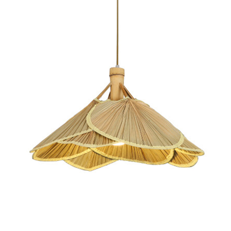 Cattail Fan Bamboo Pendant Light Chinese Style 1-Light Wood Suspension Lighting for Foyer Clearhalo 'Ceiling Lights' 'Pendant Lights' 'Pendants' Lighting' 2593664