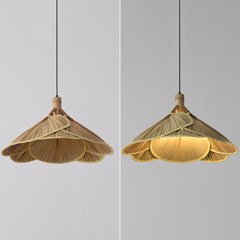 Cattail Fan Bamboo Pendant Light Chinese Style 1-Light Wood Suspension Lighting for Foyer Clearhalo 'Ceiling Lights' 'Pendant Lights' 'Pendants' Lighting' 2593666