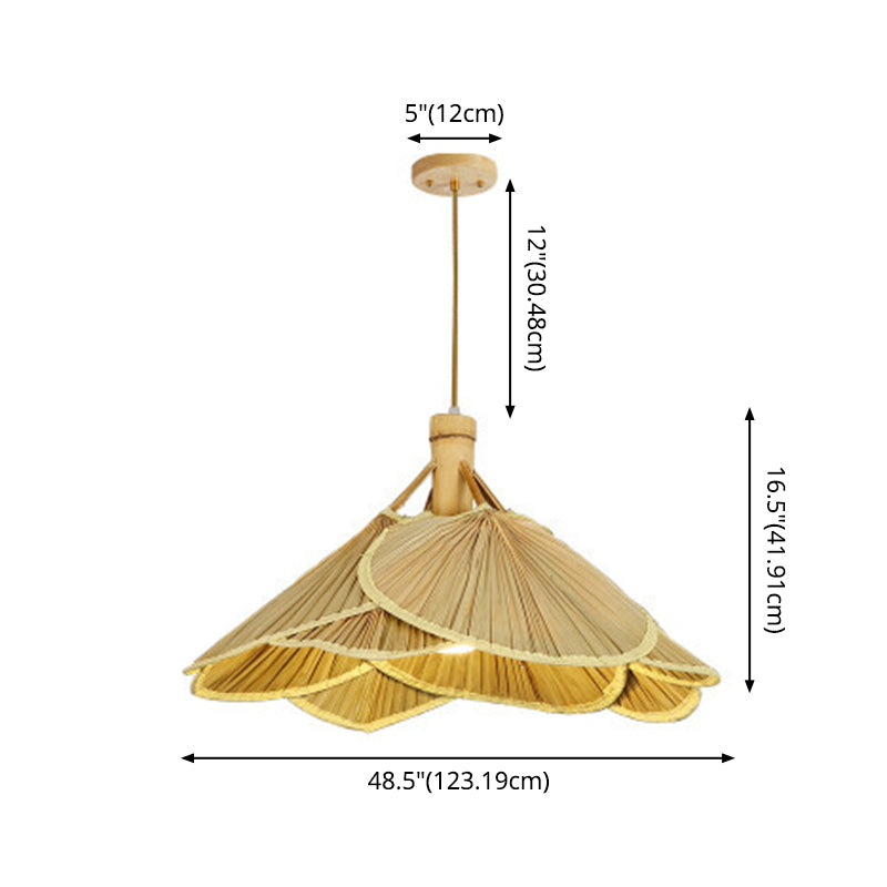 Cattail Fan Bamboo Pendant Light Chinese Style 1-Light Wood Suspension Lighting for Foyer Clearhalo 'Ceiling Lights' 'Pendant Lights' 'Pendants' Lighting' 2593667