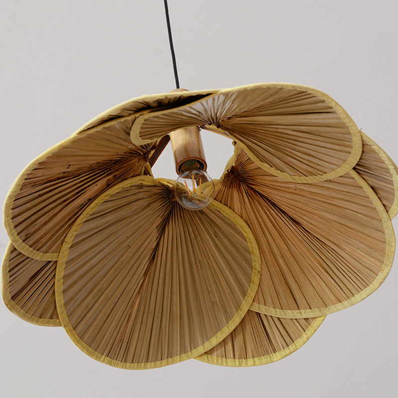 Cattail Fan Bamboo Pendant Light Chinese Style 1-Light Wood Suspension Lighting for Foyer Clearhalo 'Ceiling Lights' 'Pendant Lights' 'Pendants' Lighting' 2593668