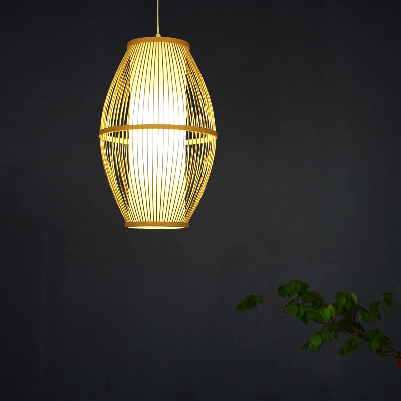 Simplicity Oval Pendant Ceiling Light Bamboo 1 Bulb Restaurant Hanging Light in Wood Clearhalo 'Ceiling Lights' 'Pendant Lights' 'Pendants' Lighting' 2593671