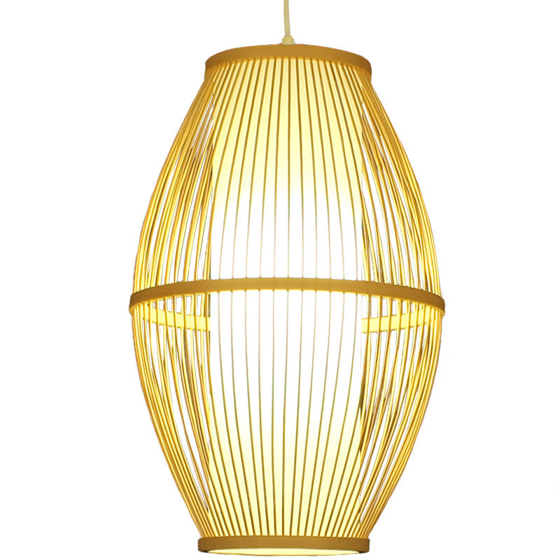 Simplicity Oval Pendant Ceiling Light Bamboo 1 Bulb Restaurant Hanging Light in Wood Wood Clearhalo 'Ceiling Lights' 'Pendant Lights' 'Pendants' Lighting' 2593672