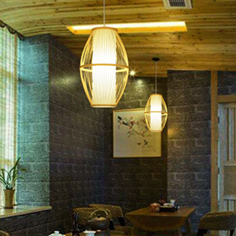 Simplicity Oval Pendant Ceiling Light Bamboo 1 Bulb Restaurant Hanging Light in Wood Clearhalo 'Ceiling Lights' 'Pendant Lights' 'Pendants' Lighting' 2593675