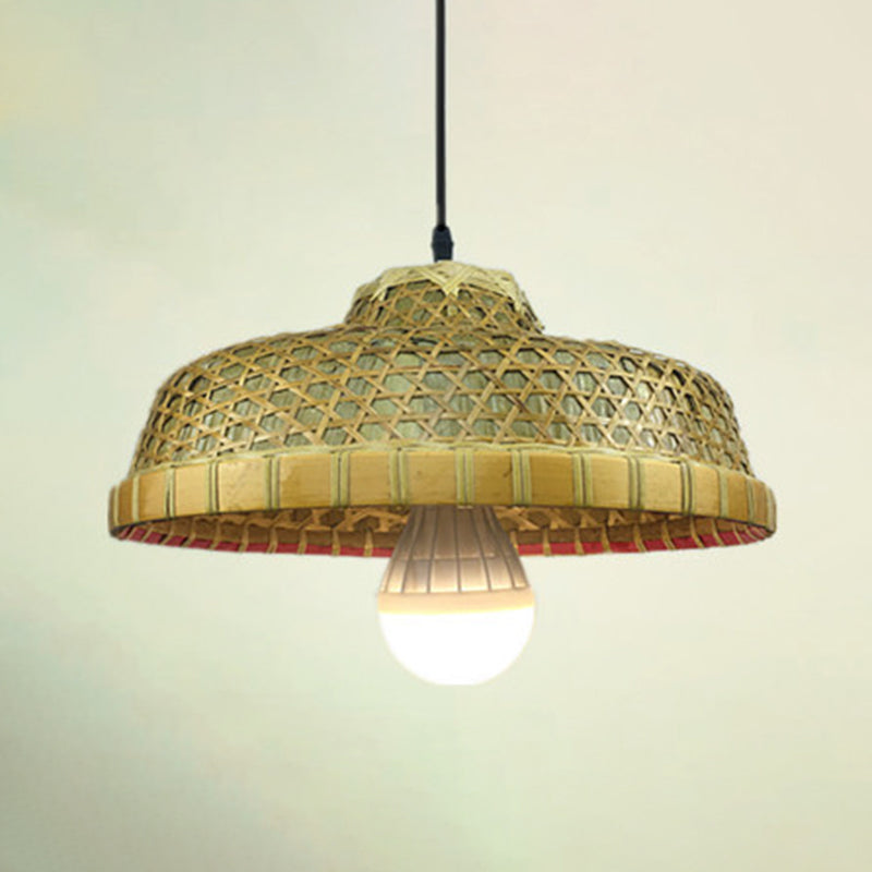 Asian Inspired Farmers Hat Pendant Bamboo Woven 1 Head Diner Ceiling Lamp in Wood Wood F Clearhalo 'Ceiling Lights' 'Pendant Lights' 'Pendants' Lighting' 2593689