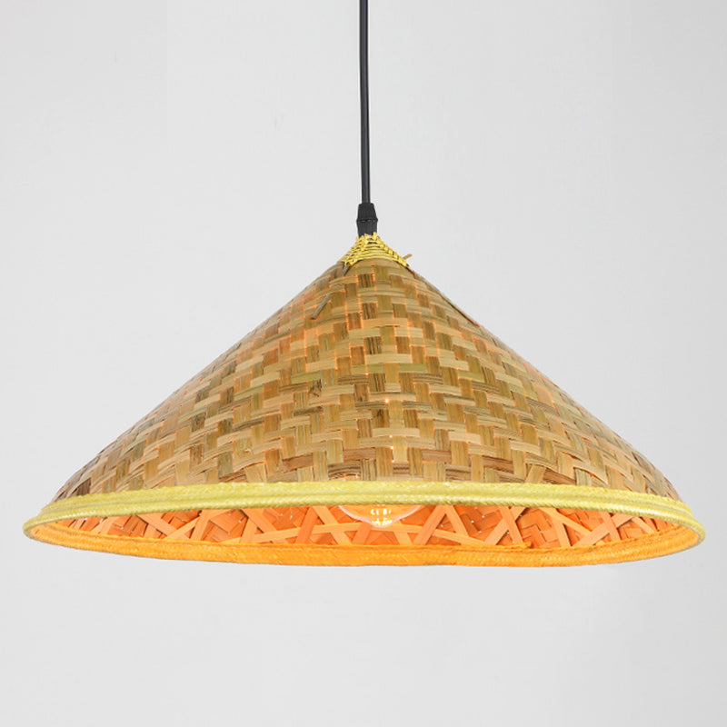 Asian Inspired Farmers Hat Pendant Bamboo Woven 1 Head Diner Ceiling Lamp in Wood Clearhalo 'Ceiling Lights' 'Pendant Lights' 'Pendants' Lighting' 2593691