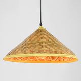 Asian Inspired Farmers Hat Pendant Bamboo Woven 1 Head Diner Ceiling Lamp in Wood Clearhalo 'Ceiling Lights' 'Pendant Lights' 'Pendants' Lighting' 2593691