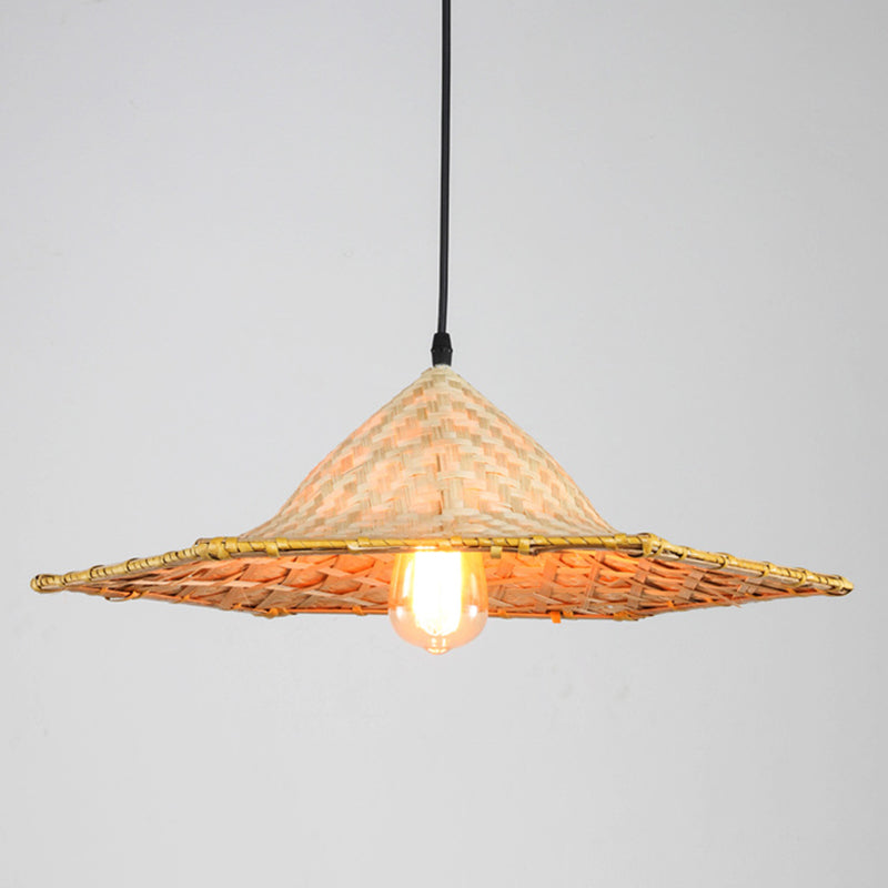 Asian Inspired Farmers Hat Pendant Bamboo Woven 1 Head Diner Ceiling Lamp in Wood Clearhalo 'Ceiling Lights' 'Pendant Lights' 'Pendants' Lighting' 2593695