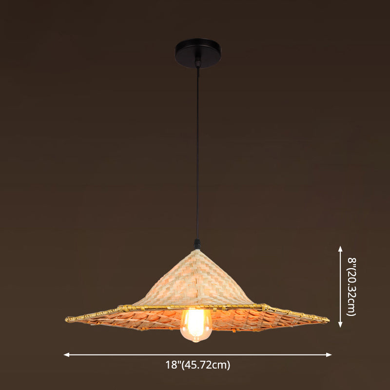 Asian Inspired Farmers Hat Pendant Bamboo Woven 1 Head Diner Ceiling Lamp in Wood Clearhalo 'Ceiling Lights' 'Pendant Lights' 'Pendants' Lighting' 2593697