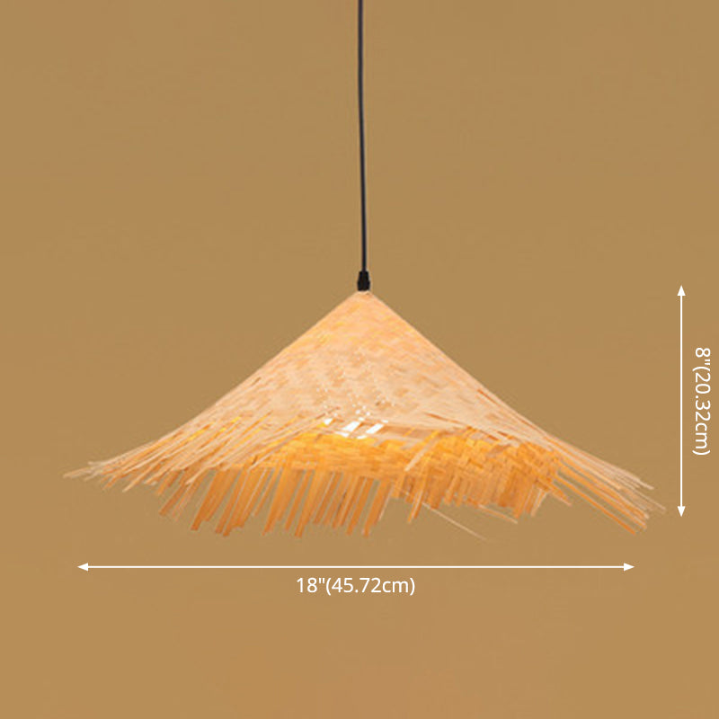 Asian Inspired Farmers Hat Pendant Bamboo Woven 1 Head Diner Ceiling Lamp in Wood Clearhalo 'Ceiling Lights' 'Pendant Lights' 'Pendants' Lighting' 2593701