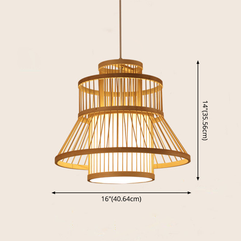 Wood Flared Pendant Light Fixture Nordic 1-Light Bamboo Suspension Light for Diner Clearhalo 'Ceiling Lights' 'Pendant Lights' 'Pendants' Lighting' 2593717