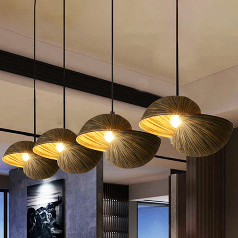 Novelty Shell Shaped Bamboo Pendant South-east Asia 1 Head Brown Hanging Light for Diner Clearhalo 'Ceiling Lights' 'Pendant Lights' 'Pendants' Lighting' 2593732