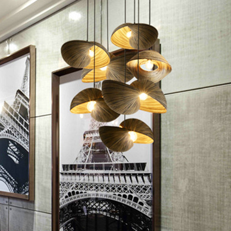 Novelty Shell Shaped Bamboo Pendant South-east Asia 1 Head Brown Hanging Light for Diner Clearhalo 'Ceiling Lights' 'Pendant Lights' 'Pendants' Lighting' 2593733