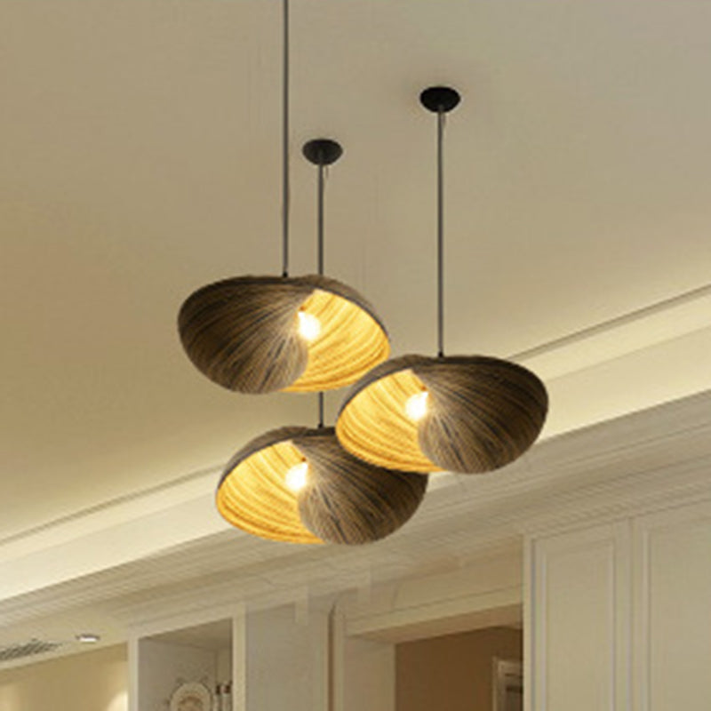 Novelty Shell Shaped Bamboo Pendant South-east Asia 1 Head Brown Hanging Light for Diner Brown Clearhalo 'Ceiling Lights' 'Pendant Lights' 'Pendants' Lighting' 2593735