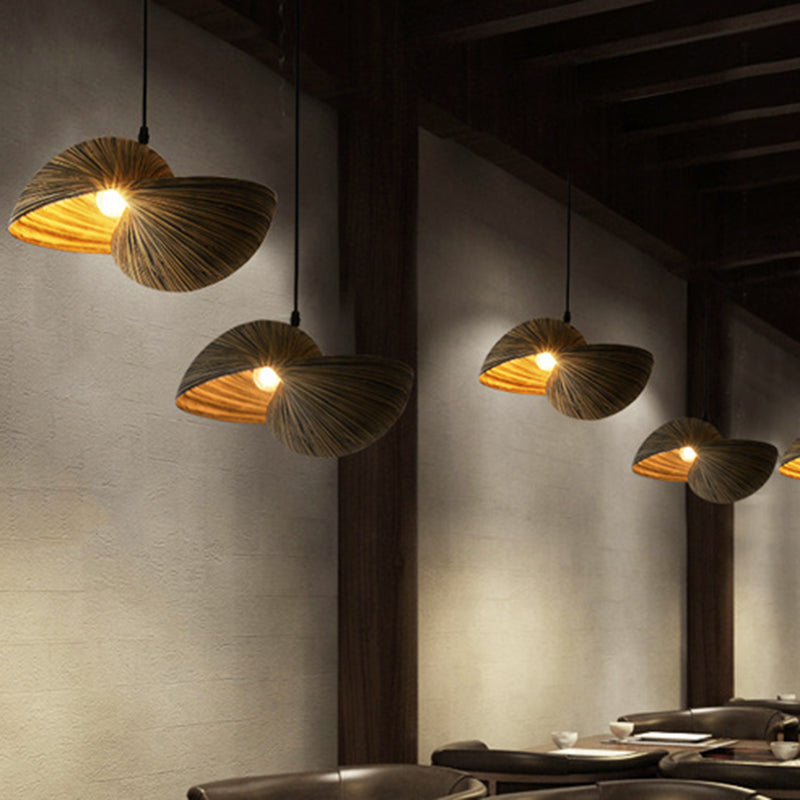 Novelty Shell Shaped Bamboo Pendant South-east Asia 1 Head Brown Hanging Light for Diner Clearhalo 'Ceiling Lights' 'Pendant Lights' 'Pendants' Lighting' 2593738