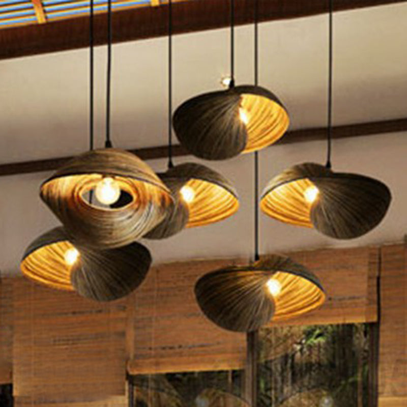 Novelty Shell Shaped Bamboo Pendant South-east Asia 1 Head Brown Hanging Light for Diner Clearhalo 'Ceiling Lights' 'Pendant Lights' 'Pendants' Lighting' 2593739