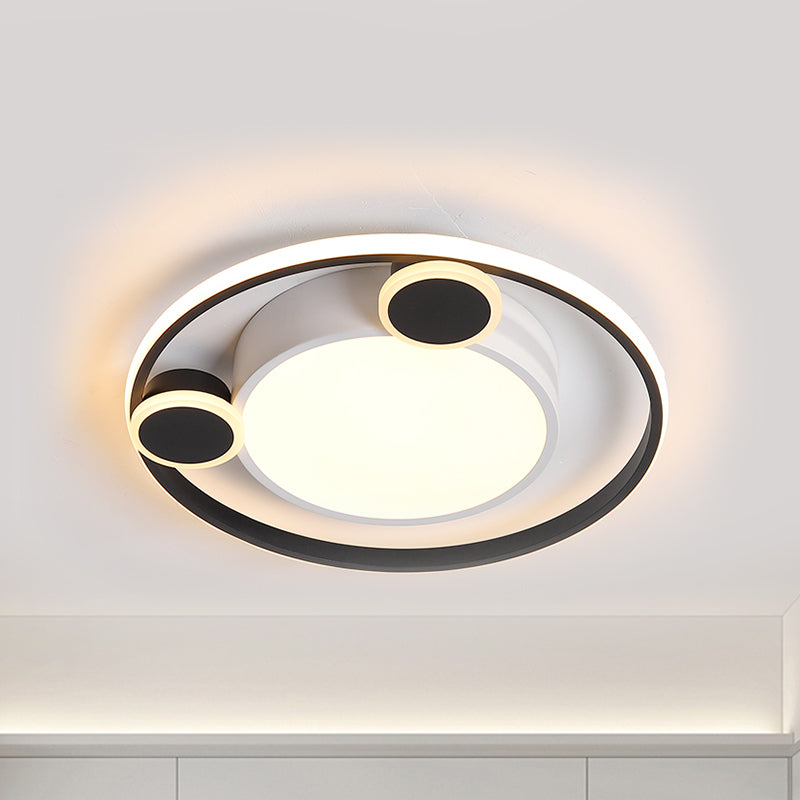 Metallic Orbit Flush Lamp with Black/White Shade Integrated Led Nordic Ceiling Mounted Light, Warm/White Light Black Warm Clearhalo 'Ceiling Lights' 'Close To Ceiling Lights' 'Close to ceiling' 'Flush mount' Lighting' 259377