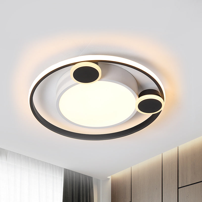 Metallic Orbit Flush Lamp with Black/White Shade Integrated Led Nordic Ceiling Mounted Light, Warm/White Light Clearhalo 'Ceiling Lights' 'Close To Ceiling Lights' 'Close to ceiling' 'Flush mount' Lighting' 259378