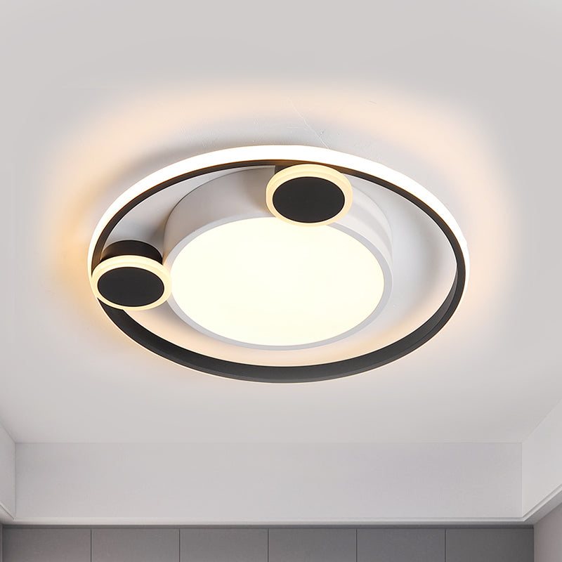 Metallic Orbit Flush Lamp with Black/White Shade Integrated Led Nordic Ceiling Mounted Light, Warm/White Light Clearhalo 'Ceiling Lights' 'Close To Ceiling Lights' 'Close to ceiling' 'Flush mount' Lighting' 259379